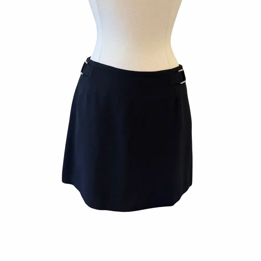 Vintage Y2K Bebe Black Rhinestone Buckle Low Rise Mini Skirt Size 4